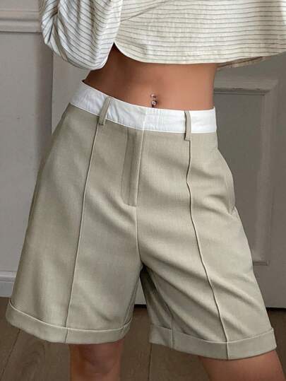 Livesso Pantalones cortos rectos con bolsillos de mujer, de colores combinados, casuales, para primavera/verano