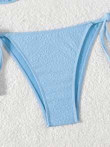 Swim Mod Women Cute Flower Tie-Up Special Fabric Swimwear Bikini Set, For Summer Beach Vacation - Blue - View 3