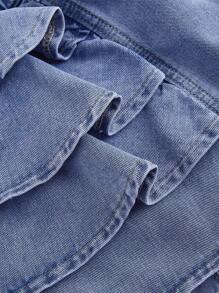 SHEIN MOD Women's Layered Ruffle Hem Casual Denim Shorts