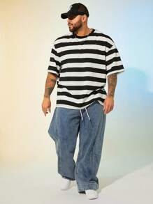 EASEVO Plus Size Men Blue Casual Loose Woven Long Denim Jeans