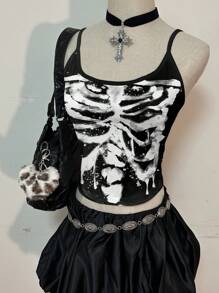 Attitoon Women Casual Skull Pattern Sexy Cami Tight Fitted Tank Top, Suitable For Summer Back To School - Multicolor - View 6