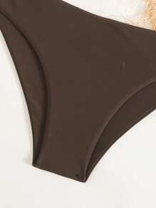 SHEIN Swim Women's Solid Color Bikini Bottom, Beachwear, For Summer Beach Vacation - Chocolate Brown - View 5