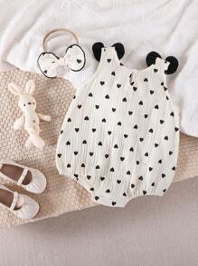 Souflis Souflis Baby Cute Casual Minimalist Round Neck Heart Printed Romper, Summer
