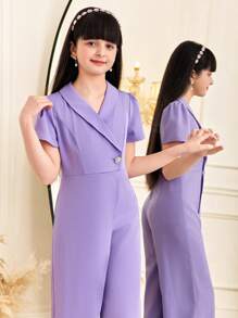 SHEIN Tween Girls Casual Elegant Collared Asymmetric Ruffled Jumpsuit