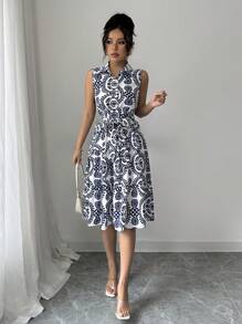 Elenzga 女士休闲背心裙，简约时尚，日常穿着 - 藍白色 - 查看 6