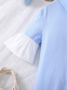 SHEIN Vestido ajustado con mangas de volantes, recortes y volantes para niñas preadolescentes en color liso, casual, adecuado para volver al colegio y uso diario