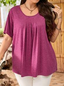 EMERY ROSE 大码女式圆领短袖休闲上衣，日常穿着，女士夏季服装 - 中紫紅色 - 查看 1