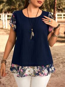 EMERY ROSE Camisa informal de talla grande con estampado floral y aplicaciones