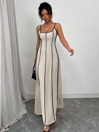 Rafferiza Women's Summer Color Block Spaghetti Strap Backless Dress