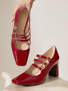CUCCOO CHICEST Women's Fashion Square Toe Mary Jane Heels Spring Shoes Spring Break Easter - Red - View 5