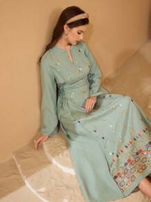 Al Najma Vestido con lazo de cintura con lentejuelas glamoroso para mujer, Kaftan y Jalabiya, Vestidos de noche lujosos para mujer, Modesto