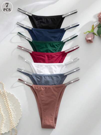 MidnightGlam 7st Set Silverbälten & bekväma sexiga kvinnors flerfärgade trosor