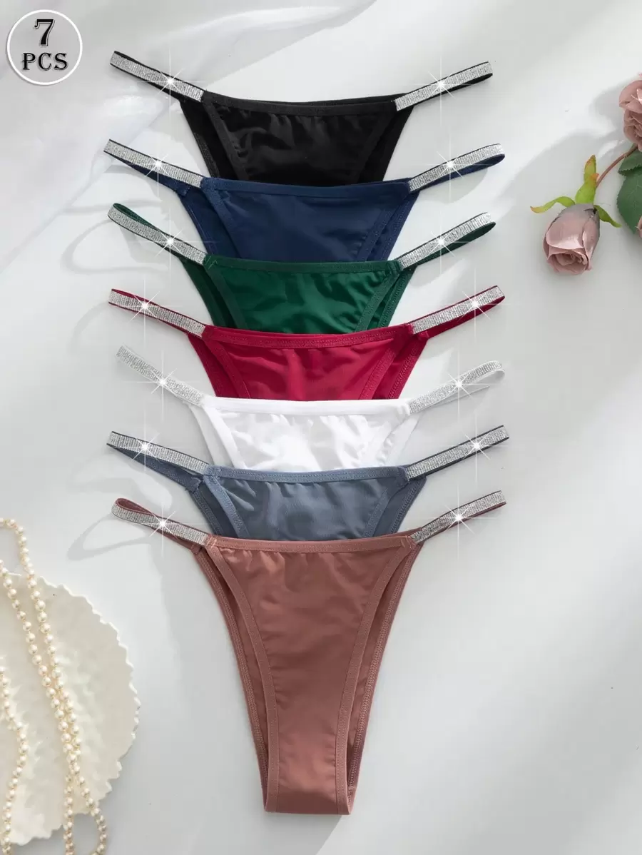 MidnightGlam 7 件套银色腰带和舒适性感女士多色三角裤