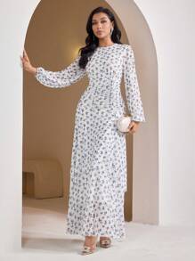 Veilorie Modest Casual Ditsy Floral Flare Hem Ladies' Arabic Style Long Dress - Multicolor - View 6