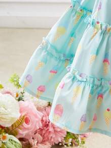 Fern Glow Baby Girl Cute Summer Ice Cream Pattern Ruffle Trim Dress - Multicolor - View 4