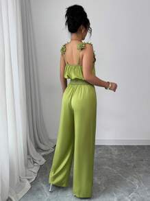 Elenzga Nouvelle combinaison ample sans manches décontractée avec décoration florale brodée, convenant pour les vacances printanières/estivales