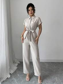 Elenzga 女士休闲短袖纯色连体裤