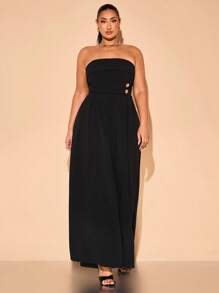 SHEIN BAE Elegancki, czarny, zdobiony gorsetem, długi kombinezon damski w dużych rozmiarach, z szerokimi nogawkami, odpowiedni na ukończenie szkoły, wakacje, wyjście, ślub, wakacje na plaży, kombinezon plażowy, Wielkanoc, Dzień Matki, styl western, stroje na koncert, Y2K, Dzień Świętego Patryka, świąteczne niezbędniki, kombinezon damski, kombinezony damskie w dużych rozmiarach, seksowny kombinezon - Czarne - Zobacz 5