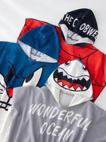 SHEIN 3pcs Kids Boys Casual Fun Cute Cartoon Character Printed Hooded Loose Cover Up, 3 Designs In 1 Set, Suitable For School, Garden, Beach, Birthday Party, Spring Summer Autumn Winter