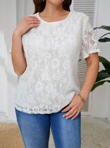 SHEIN Frenchy Plus Size Women Simple Casual Lace Pullover Biała Bluzka