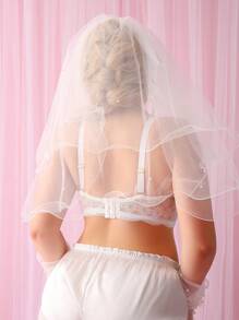 1 件大码婚礼蕾丝无肩带紧身胸衣，带钢圈内衣 - 白色 - 查看 2