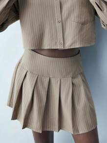 Maija 女士条纹褶皱短休闲裙，节日 - 卡其色 - 查看 6