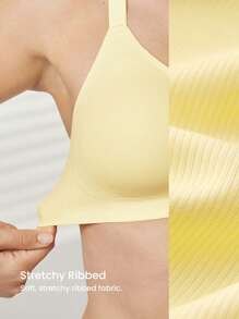 LUVLETTE Dream Curve 2ndSkin 全覆盖无线无缝透气侧支撑 V 领休闲运动健身内衣外穿文胸黄油黄色隐形内衣粘性 SizeFreedom 基本款文胸