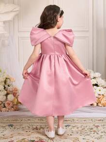 Robe élégante de jeune fille avec fleurs, sequins et splice en maille - Multicolore - Voir 2