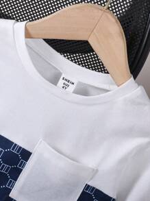 Set de 2 piezas para niños pequeños: Camiseta de cuello redondo y shorts estampados, perfecto para vacaciones, viajes, relajarse, tomar el sol en verano