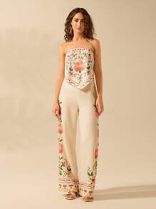 CAJUNI 女士波西米亚风热带花卉彩色印花，复古度假休闲夏季 V 型吊带背心