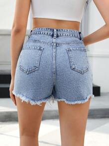 SHEIN Essnce Women's Washed Hole Asymmetric Waist Denim Shorts