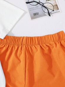 SHEIN 2 件青少年男童休闲日落和椰子树印花短袖 T 恤和短裤 2 件套装