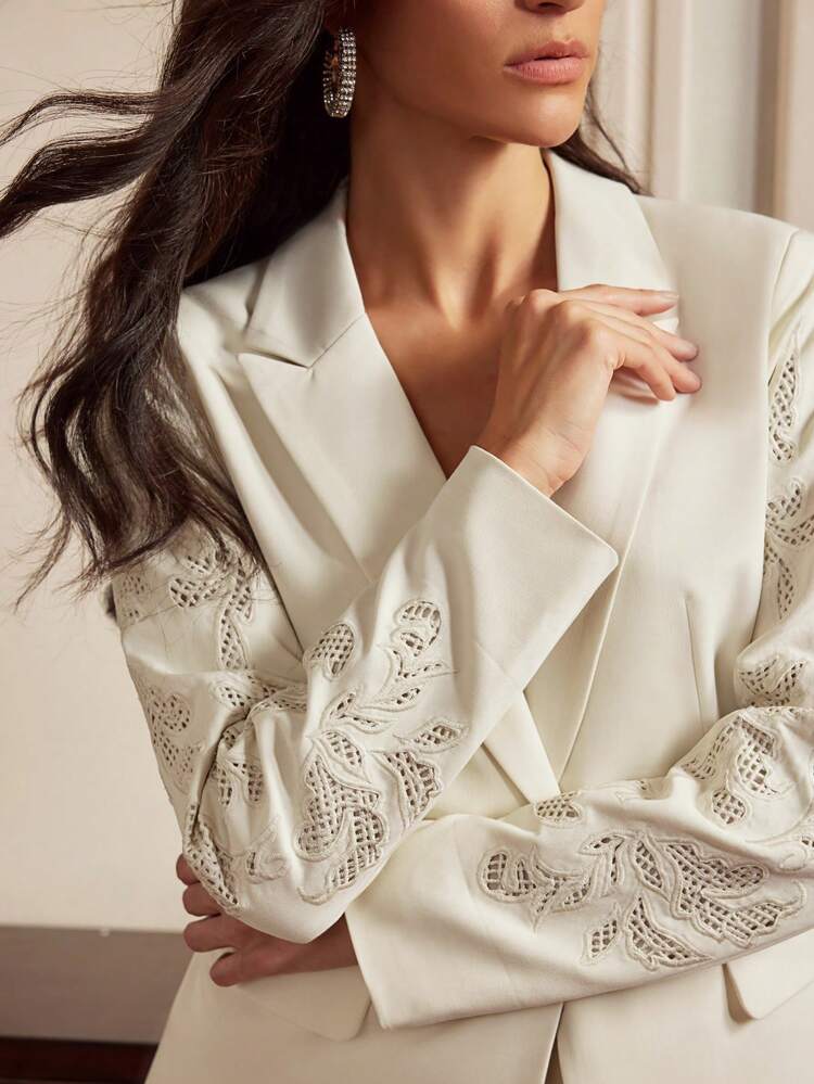 Women's Embroidered Sleeve Fitted And Tailored Elegant Blazer Jacket, "Old Money" Design