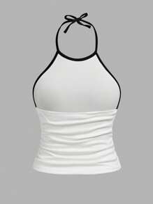 SHEIN 2 Stücke/Set für Teenager Mädchen Lässiger Sport Buchstaben & Symbol Muster weiß ärmellos Strick-Trägertop und weite Hose mit Kordel Dekor, vielseitige Sommer Mode