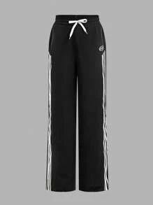 SHEIN 2 Stücke/Set für Teenager Mädchen Lässiger Sport Buchstaben & Symbol Muster weiß ärmellos Strick-Trägertop und weite Hose mit Kordel Dekor, vielseitige Sommer Mode