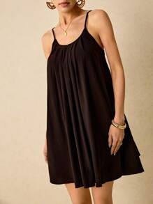 Poéselle 夏季黑色鬆身亞麻襯衫連衣裙，休閒舒適，吸濕排汗，適合度假和日常穿著