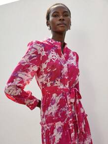 Aveloria Modichic Kỳ nghỉ thanh lịch, thanh lịch, lãng mạn, Chiffon hoa chuyển màu cùng màu, Rèm thanh lịch, Thắt lưng buộc kiểu nút, Thiết kế viền gỗ, Váy dài tay cho nữ - Nhiều màu - Xem 7