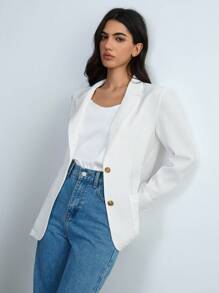 Chiquease 1 件女士竹纤维薄款西装外套，女士休闲百搭白色西装外套