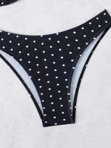 SHEIN Swim 2pcs/Set Women Dot Print Twist Knot Front Bikini Set, Casual Resort Swimwear, Summer Beach Vacation