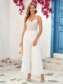 SHEIN Clasi Mono elegante y romántico de mujer en blanco con bordado de flor 3D