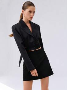 Aveloria Modichic Black Fashionable Office High Design Sense Backless Cutout Waist Belt Figure Pad Shoulder Super Crop Long Sleeve Women Blazer Fall Cloth For Women
