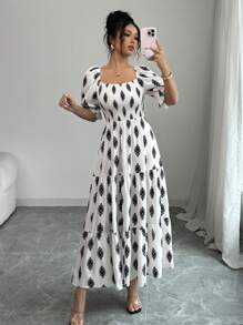 Elenzga Women's Patchwork Floral Print Short Sleeve Maxi Dress (Asymmetric Floral Print)