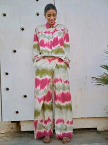 Maija Pantalones palazzo bohemios de mujer para vacaciones de primavera, con estampado de teñido anudado y bajo asimétrico