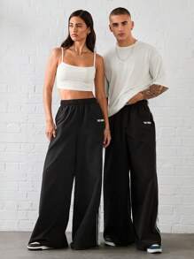 Manfinity VCAY Pantalon ample à taille élastique avec cordon de serrage et imprimé lettres tissé, convient pour la randonnée en extérieur