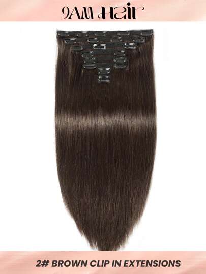 8pcs Clip-In Hair Extension Straight Natural Black Virgin Human Hair Extension For Women Dark Brown Color Clip Ins Hair Extensions