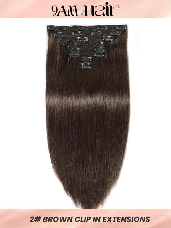 8pcs Clip-In Hair Extension Straight Natural Black Virgin Human Hair Extension For Women Dark Brown Color Clip Ins Hair Extentions