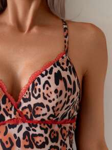 SHEIN Swim Women's Beach Vacation V-Neck Lace Random Leopard Sexy One-Piece