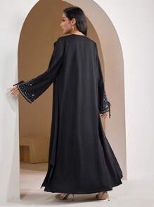 Veilorie Women's Elegant Black Slit Tie Rope Long Sleeves Arabian Burkha Abaya, Concert Women Old Money Spring Break Modest Robe Abaya - Black - View 5