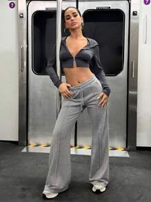 Women Casual Solid Color Flare Pants