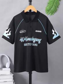 青少年休闲翻领数字印花 Polo 衫